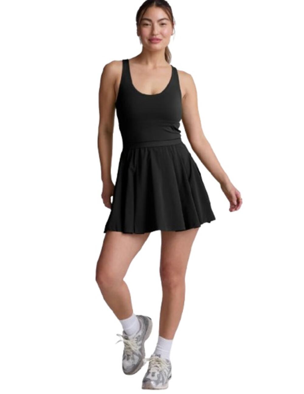 BEYOND YOGA Women's Score Pleated Dress XS Black Sleeveless Interior Shorts NWT